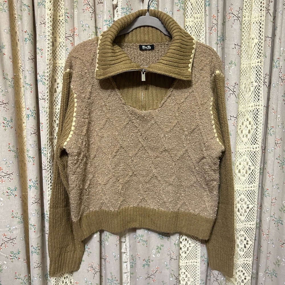 Miss‎ Me Oversized Textured Quarter Zip Sweater S